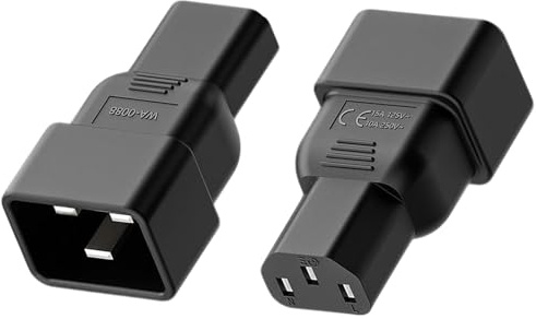 2 Stück C13 zu C20 Power Plug Adapter, 3-poliger Stecker auf 3-polige Buchse Versorgungskonverter, 10A 250V IEC320 Männlich Heavy Duty AC Stecker 3Pin PC Power Extender, für Computer PDU UPS Monitor