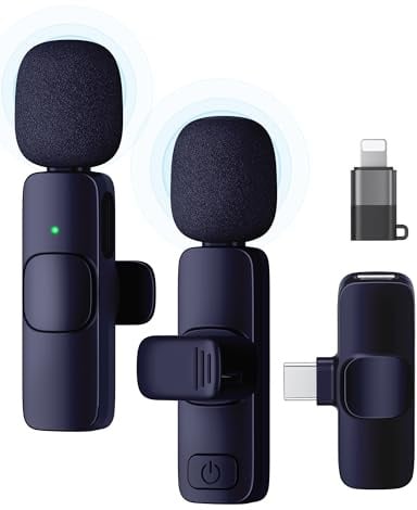 KUKIHO Microphone Lavalier sans fil pour iPhone/iPad/Android (2 émetteurs), mini microphone à clipser avec réduction du bruit, microphone sans fil Plug Play pour enregistrement vidéo, podcast, YouTube