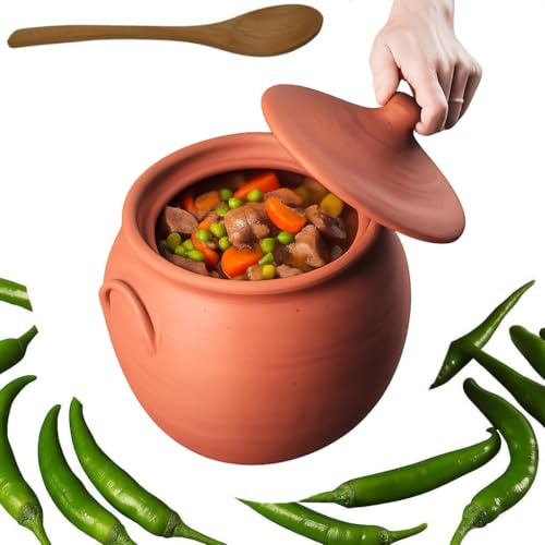 Earthenware Clay Mud Eathern Terracotta Cooking Pot Pottery Cazuela Cookware with Lid Natural Stovetop Stove Top Stone Stew Rice Unglazed Mexican Indian Kitchen Oven Terra Cotta Handcrafted