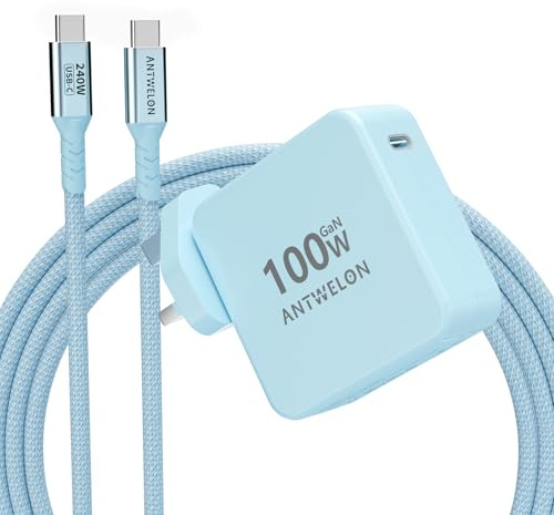 ANTWELON 100W USB C Charger GAN Type C PD Compact Wall Charger for Macbook Pro/Air,Google Pixelbook, ThinkPad, Dell XPS, iPad Pro, HP, Galaxy S25/S24, iPhone 17 16/Pro, Laptops Power Adapter (blue)