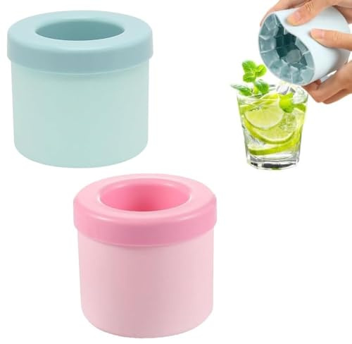 Eiswürfelform Silikongroße Eiswürfelform2x Runde Silikon-Eiswürfelfor, Leicht entnehmbar, 60 Eiswürfel/Füllung,Für Cocktails & Getränke (Blau+Rosa)