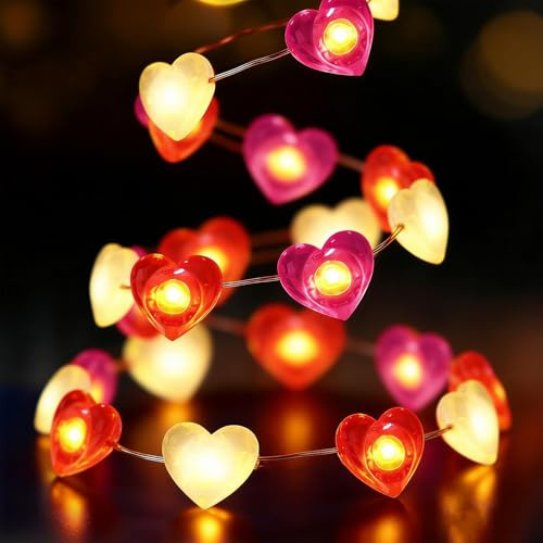 LED Lichterkette,30 LED Herz Lichterkette 3M,Herzförmige Lichterkette,Lichterkette Herzen,Lichterkette Innen,Herz Fairy Lights,Lichterketten Herz,für Valentinstag Deko,Hochzeit,Deko Mädchenzimmer