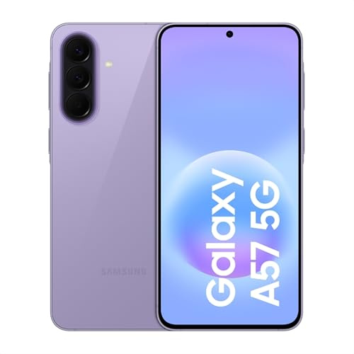 Samsung Galaxy A57 5G (Lavanda asombrosa, 8 GB de RAM, 256 GB de almacenamiento), IA avanzada, triple cámara con video de nochegrafía, autonomía de 2 días, actualizaciones del sistema operativo 6