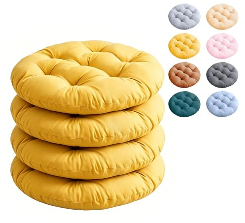 Umllpet Sitzkissen Rund, 4 Stück Bodenkissen Rund, ø40cm Weiche Sitzkissen Rund Waschbar Sitzkissen Stuhl, Bequemes Sitzkissen für Esszimmer Wohnzimmer Studierzimmer Garden Indoor Outdoor (Gelb)