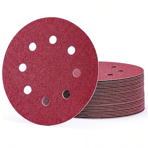 ⛬ DURI 125mm Sanding Discs 50PCS, 5 Inch, 8 Holes | 60/80/120/240/400 Grit, Aluminium Oxide, Hook and Loop, For Random Orbital Sander, Wood Metal Car Paint Sanding & Polishing
