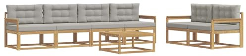 vidaXL Outdoor-Sofagarnitur mit Kissen 6 pcs Weiß und Hellgrau, Gartenmöbel, modernes Outdoor-Sofa Set, modulare Sitzgelegenheiten, Loungemöbel für deinen Garten