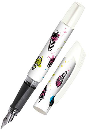 Online Calligraphy fountain pen/Best writer - ONLINE Campus Coloured Feather - iridium nib size 0,8 mm, ergonomic soft grip, for standard ink cartridges, refillable, ideal for beginners/students