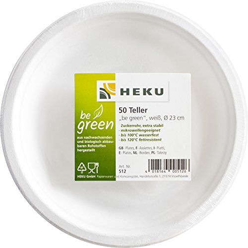 HEKU 30512, 50 Teller be green, Ø 23cm, aus Zuckerrohr | aus Zuckerrohr