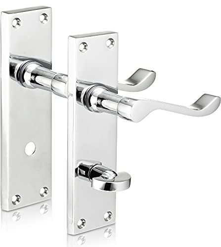 XFORT® Scroll Bathroom Polished Chrome Door Handles, Elegant Door Handle Set, Victorian Curved Handle Design, Ideal for Internal Wooden Bathroom and Toilet Doors [1 Pair].