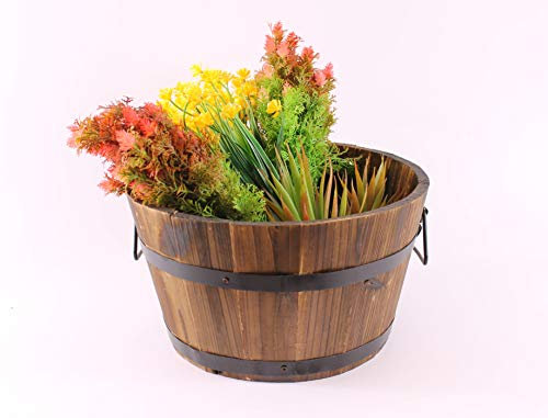 Gardening Naturally Rustic Burnt Wood Barrel Different (Small)