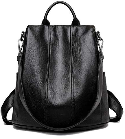 Kris Anna Anti-vol Sac a Dos en Cuir PU avec Bandoulière pour Femme Noir