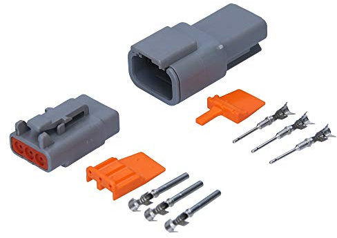 Kalitec KALI-1403 DEUTSCH DTM Lot de connecteurs 3 broches I Prise allume-cigare étanche IP6K9K, IP68 pour moto voiture I AWG 22-16 Tension 250 VDC I Matériau du boîtier PA GF I Connecteur de câble
