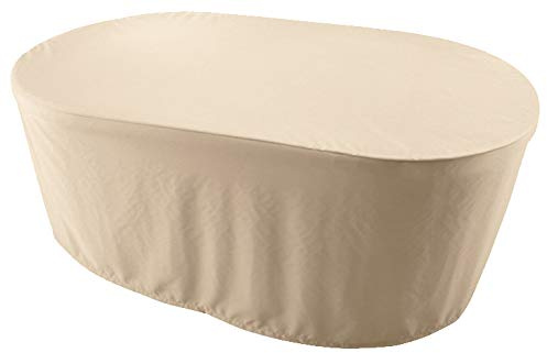 Kaufpirat Premium Abdeckplane Oval 255x125x70 cm Essbank Sitzbank Holzbank Gartenmöbel Gartentisch Hülle Abdeckung Haube Schutzhülle Abdeckhaube 900 D, 500 g/m², 6.000 mm WasserbeständigkeitBeige