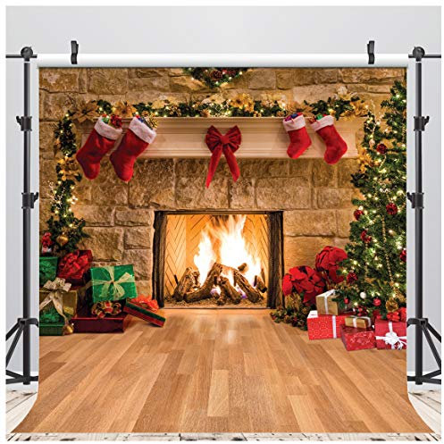 AIIKES 10x10ft Weihnachten Hintergrund Weihnachten Kamin Fotografie Hintergrund 11-209