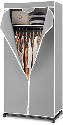 GIANTEX Kleiderschrank Stoffschrank mit Kleiderstange & Ablage, Faltschrank 74 x 50 x 172 cm, Kleiderständer Metallgestell mit Staubschutzhülle, für Schlafzimmer Ankleidezimmer (hellgrau)