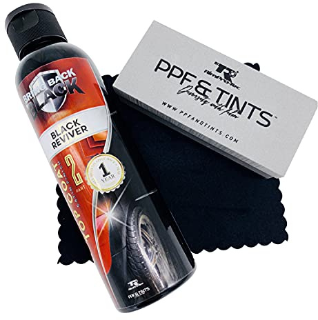 TR RimPro-Tec Bring Back to Black Interior and Exterior Plastic Restorer for all Plastics - Rubber Care and Vinyl Satin Coat - Dashboard and bumper restorer + 1 x sponge + 4 x cloths + bag