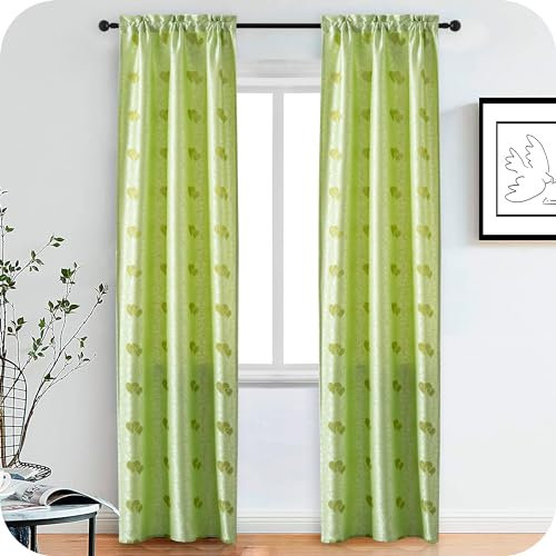 GIRASOLE Coppia Tende Semi Oscuranti Fantasia Cuori con Fili d'Argento Tenda per Soggiorno e Camera da Letto 2 Pannelli con Tasca (Verde, 70x240cm)