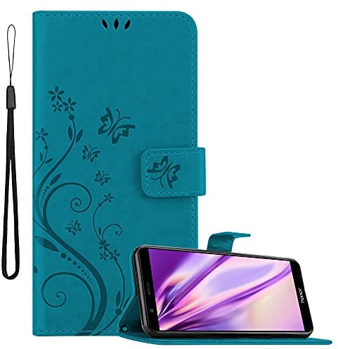 cadorabo Coque Compatible avec Honor 7X en Bleu Floral - Housse Protection en Design de Fleur avec Fermoire Magnétique, Stand Horizontal et 3 Fentes Cartes - Etui Poche Folio Case Cover
