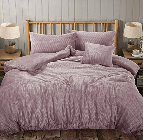 Teddy Fleece Waves Duvet Cover Set With Pillowcase (Mauve, Double)
