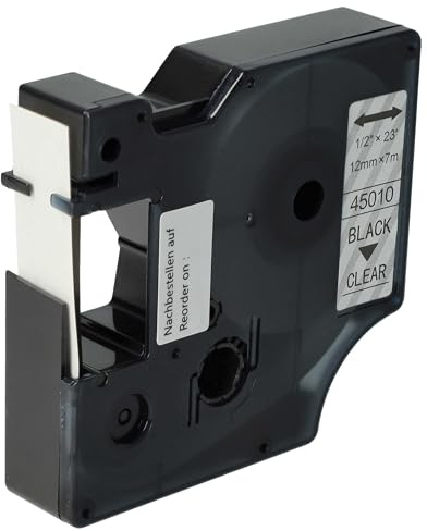 vhbw Schriftband-Kassette Ersatz für Dymo D1, 45010 für Etiketten-Drucker 7m x 12mm Schwarz auf Transparent