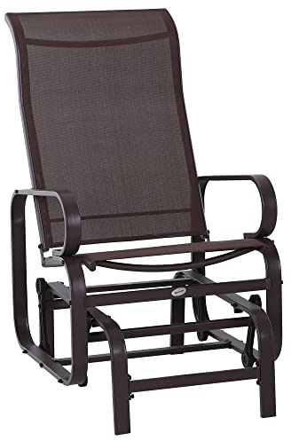Outsunny Schaukelstuhl Garten Gartenstuhl Relaxstuhl Gartenschaukel Garten Metall Schaukel Stuhl für Garten Terrasse Balkon Texteline Braun 60 x 78 x 105 cm