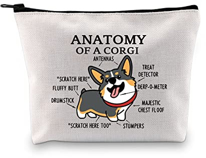 G2TUP Schwarze Tricolor Corgi Lover Geschenk Anatomie einer dreifarbigen Corgi MakeupTasche Corgi Mom Kosmetiktasche mit Reißverschluss Corgi Besitzer Geschenk Hund Mama Liebhaber Geschenk, Anatomy