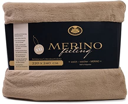 Gözze - Gemütliche Kuscheldecke, Merino Feeling, Wendbar, Hohe Dichte 600 g/m², 220 x 240 cm - Taupe
