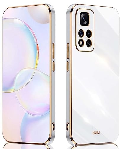 QIYIN Hülle für Xiaomi Redmi Note 11/ 11S 4G, Schlanke Farbe Silikonhülle für Damen, Goldrahmen Bumper Shell Stoßfeste Handyhülle, Weiche Case Zum Schutz der Kamera (Weiß)