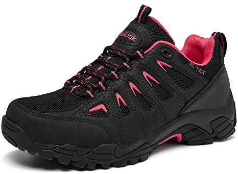 SHULOOK Wanderschuhe Damen Wasserdicht Leicht Trekkingschuhe Damen rutschfeste Bergschuhe Outdoor Schuhe für Camping,Hiking,Angeln (Schwarz Rot EU 39)