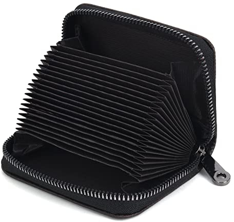 IHIGOGOFA RFID Echt Leder Kreditkartenetui Blocker Schutzhülle Karte 20 Fächer Kartenetui Orgel-Stil Tragbar Visitenkartenetui Damen und Herren (Schwarz-18)
