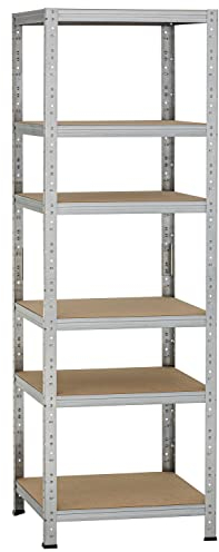 Dysell Schwerlast-Regal 180x50x60 (6HB/146) - Verzinkt - 6 extrastarke HDF-Böden - 876kg Tragkraft - Steckregal für Lager, Garage, Keller, Werkstatt