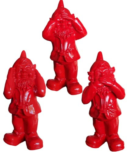 Gartenzwerg Hören, Sehen und Schweigen Garten Zwerge 30cm Rot | Inspiring Minds