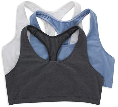 Hanes Bralette de algodón con Espalda en T para Mujer (Paquete de 3), Blanco/Chaqueta Vaquera/Gris Cielo Jaspeado, Medium