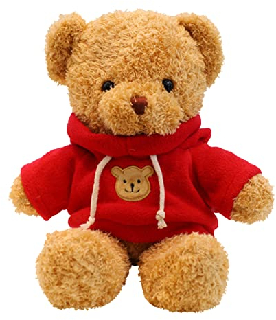 TROYSINC Teddybär Weiches Fell Teddybär mit Kapuze Tatzendruck Plüschtier Kuscheltier Stofftier Geschenk (Red,50cm)