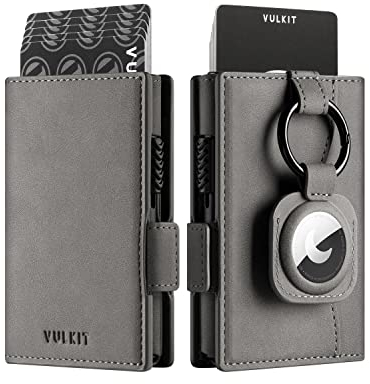 VULKIT Porte-Cartes pour Homme avec Porte-étiquette Airtag, Porte-Cartes en Métal avec Blocage RFID, Fermeture Magnétique avec Compartiment pour Billets de Banque