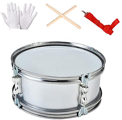 Harilla Caisse claire 11 avec gants Instruments de musique Batterie de musique professionnelle Instrument de percussion pour enfants Débutants Adolescents, ARGENT