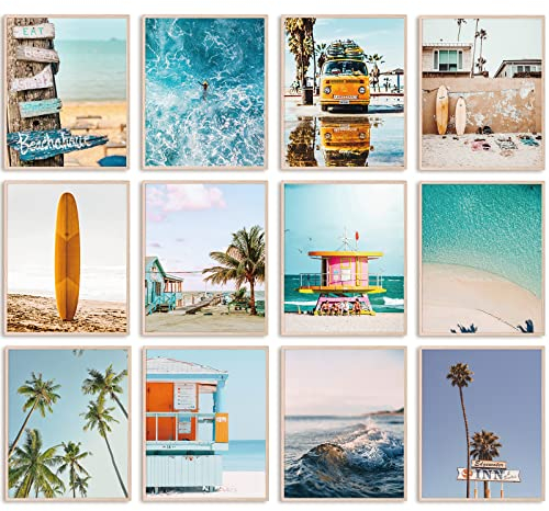 Whaline Sommer-Strand-Wandkunst, Ozean-Meereslandschaft, Bild, Wandkunst, Badezimmer, Wohnzimmer, Papierposter, Dekoration, Hawaii-Strand, Seestern, Surfbrett, Palme, Poster für Badezimmer, Wohnzimmer