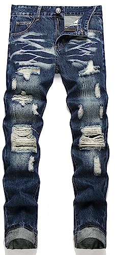AITITIA Men's Ripped Regular Fit Jeans, 3004 Blue, 32