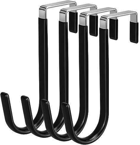 4 Pack Over The Door Hook, Door Hooks, Black Rubber Surface Prevent Scratch Door Hanger Hooks for Bathroom, Living Room, Kitchen, Hanging Clothes, Towels, Bags