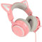 Katzenohr Kopfhörer, Cat Ear Kopfhörer kabelgebundener Katzenohr Kopfhörer PC Gaming Headset mit einziehbarem Mikrofon, anpassbarer Beleuchtung und Effekt, Rosa
