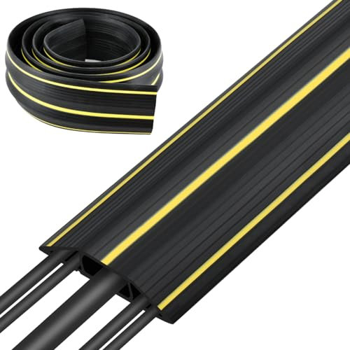CENBEN 2M Floor Cable Protector, Floor Cable Cover Rubber Cable Protector Wire Cover 3 Cord Channels for Office, Home, Workshop, Warehouse, Garage
