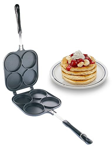 5 STAR SUPER DEALS Pancake Pan Maker Nonstick Double Sided w/ 4 Small Round Mold Designs for Perfect Eggs, French Toast, Omelette, Flip Jack, and Crepes