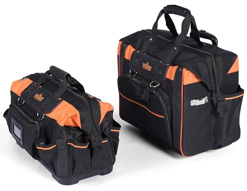 HR Forged - 18 Rolling & Duffle Tool Bag - 2 Pack - Portable Tool Bag with Wheels - Water Resistant Fabric - 29 & 15 Pocket Roll Bag for Mechanics, Electricians, Plumbers & Hvac Bag