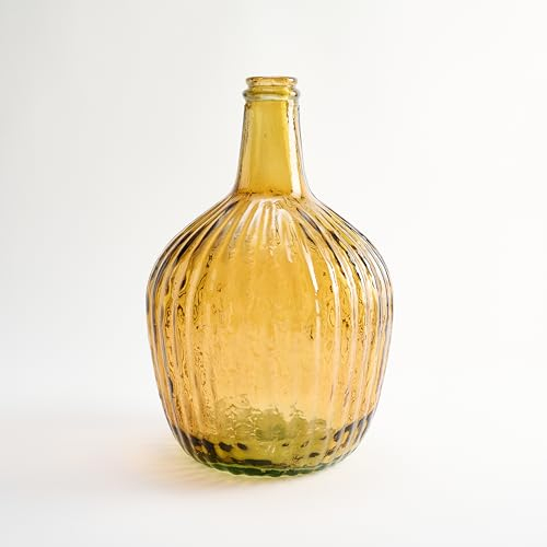 Garrafa de Vidrio Damajuana Artesanal 4L Diseño Rayado - Botella o Garrafa de Cristal Estilo Mediterráneo para Decoración de Hogar como Jarrón o Florero (Ámbar)