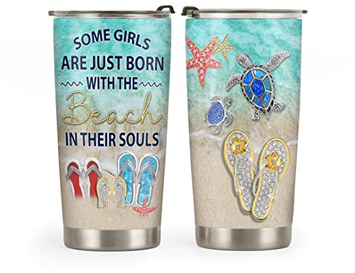 Taza De Viaje De Acero Inoxidable Con Tapa Y Pajita, Chanclas De Océano Con Temática De Playa Estampado Personalizada Vaso Termo Cafe Para Llevar Taza De Café Termica Aislamiento Para Viaje 20Oz