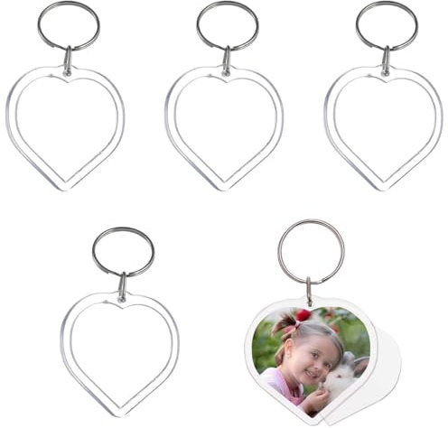 5 Pièces Porte-Clés Photo en Acrylique, 5 x 5 cm Porte Clef Photo Transparent Vierge, pour Les Amis de la Famille, Cadeau artisanal personnalisé, DIY Souvenir