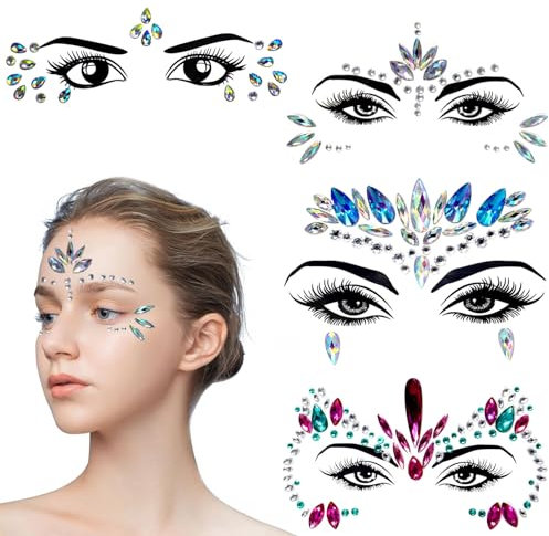 4 Pezzi Gemma Viso Gioielli Adesiv, Brillantini Adesivi di Gemme per Viso, Strass Viso Gemme, Gemme Viso, Strass Adesivi per Musica Festival, Bar Esibizione di Carnevale, Compleanno, Feste