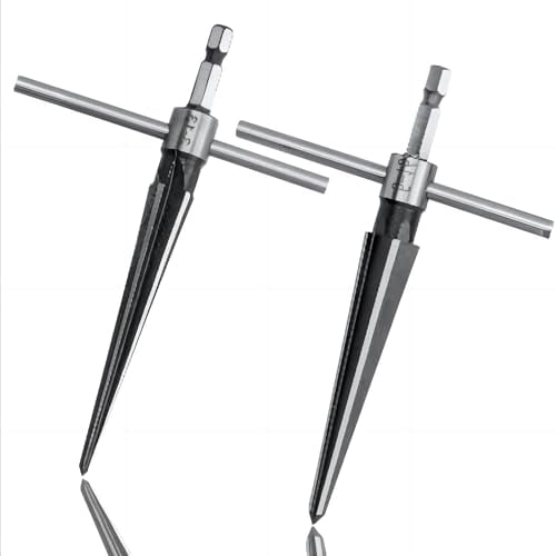 Treki T-Handle Tapered Reamer Set,2 Pieces 1/4 Inch Hex Shank Guitar Tapered Reamers 3-13mm & 5-16mm Luthier Tapered Hand Reaming Tool for Wood Metal Plastic Planks Chamfering Screw Sinking Holes