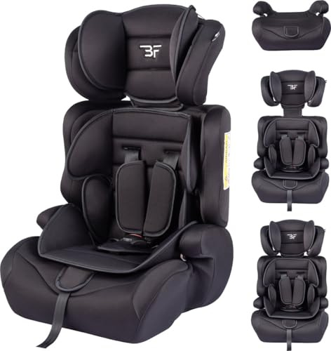 Bebies First Kinderautositz Kindersitz Grandtour i-Size – Gruppe 1/2/3 (76-150 cm) – Autositz mit Gurtbefestigung, abnehmbarer Rückenlehne & Höhenverstellbare Kopfstütze – Schwarz