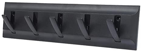 Black 5 Peg Wall Mounted Jacket Clothes Anti Tear Coat Hook Rack Hanger of Modern Unique Space Saving Foldable Retractable Plastic Heavy Duty, Per Hook Holds 2.5 Kg with 3 Screws and Anchors